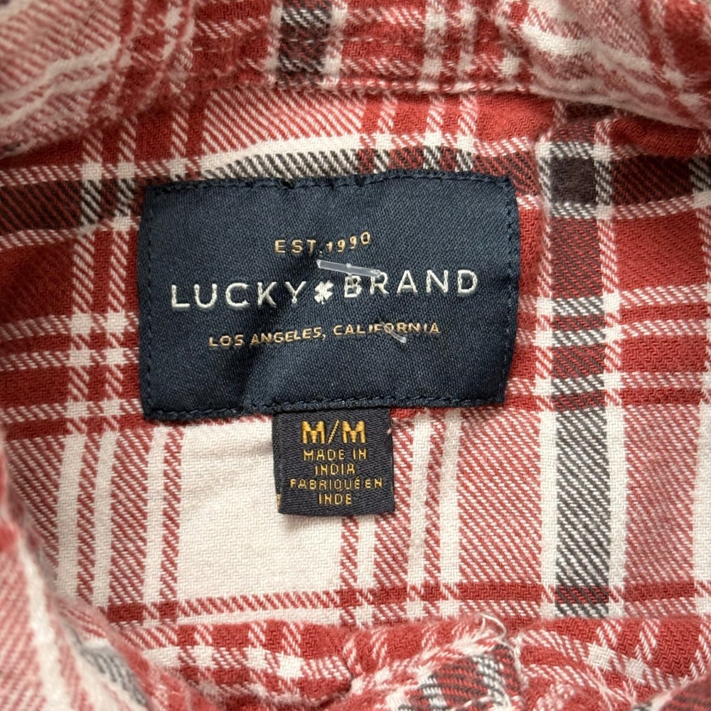 Lucky Brand Mens Plaid Flannel Western Snap Button Shirt Red White M - Picture 4 of 8
